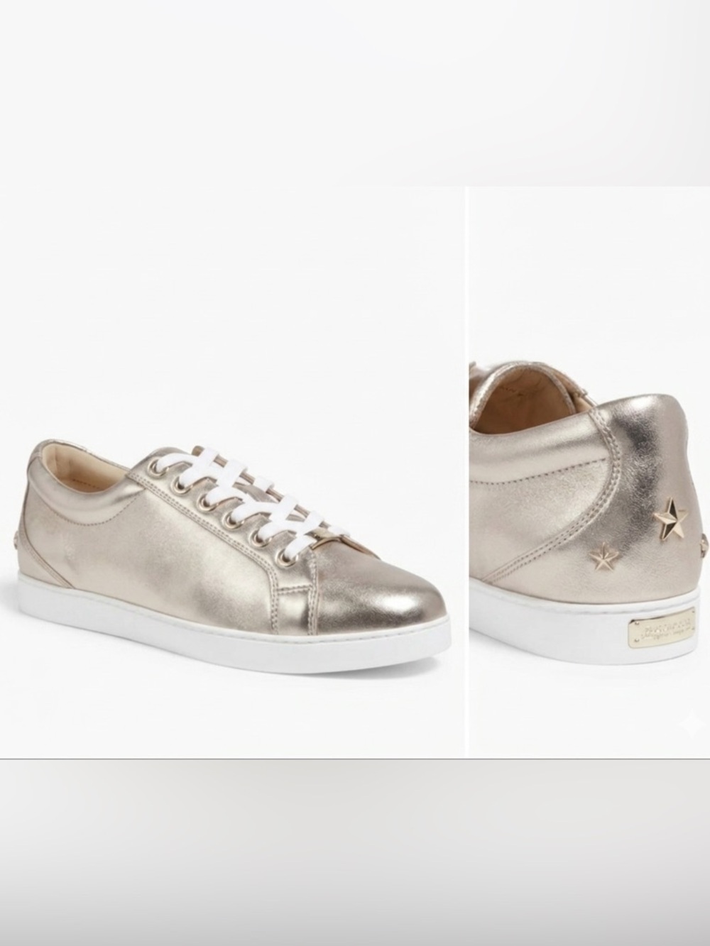 Jimmy Choo Cash Leather Metallic 10 Sneakers Bronze Gold 3D Star Studs Trainers